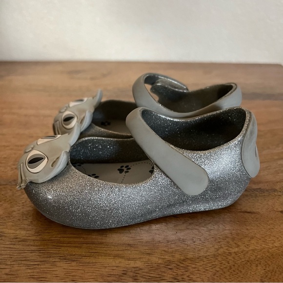 Mini Melissa Toddler Silver Glitter Cat Shoes Size 7 - Picture 5 of 11